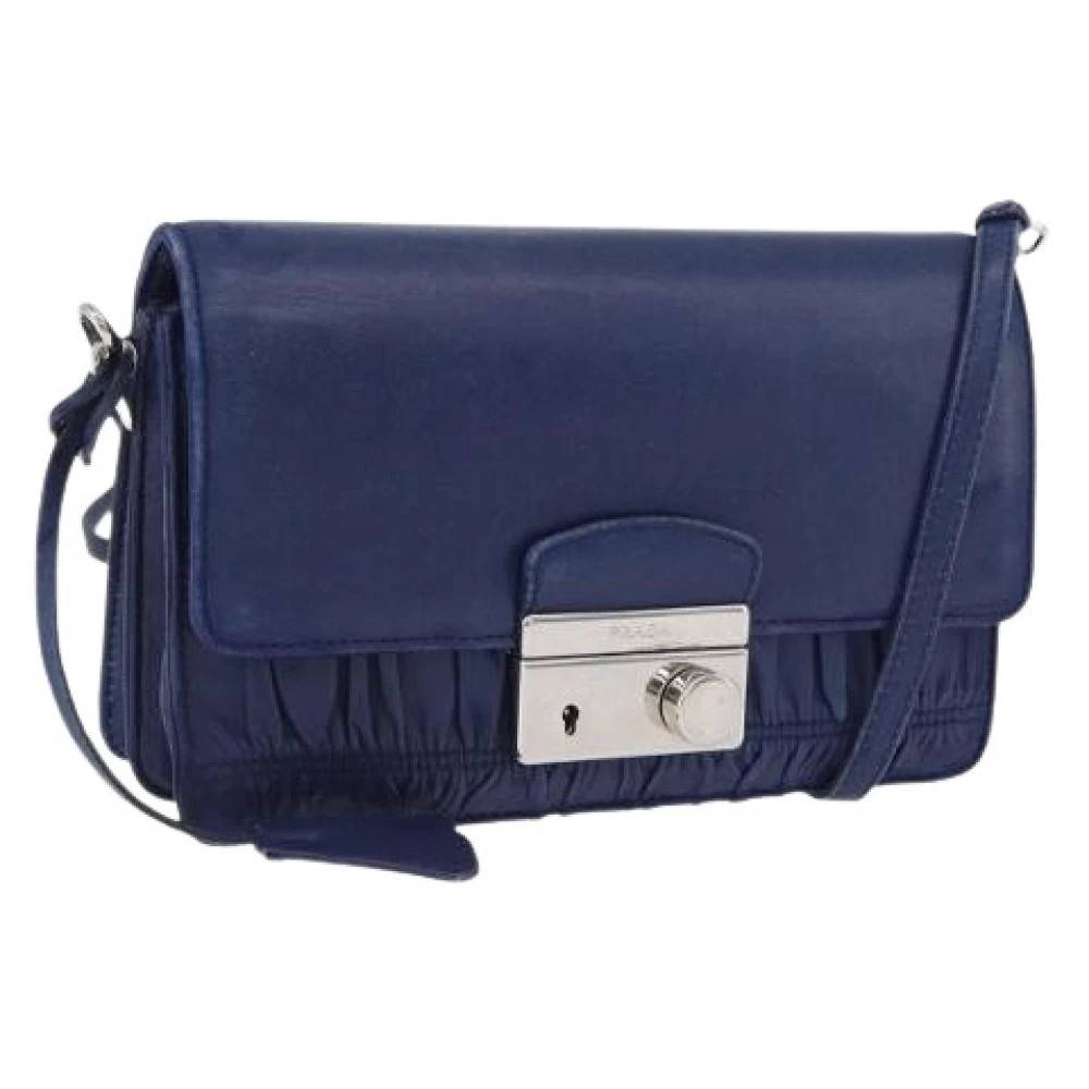 Prada Vintage Pre-owned Gaufre flap skuldertaske - Vintage - Dame - Blå - ONE SIZE - Uld