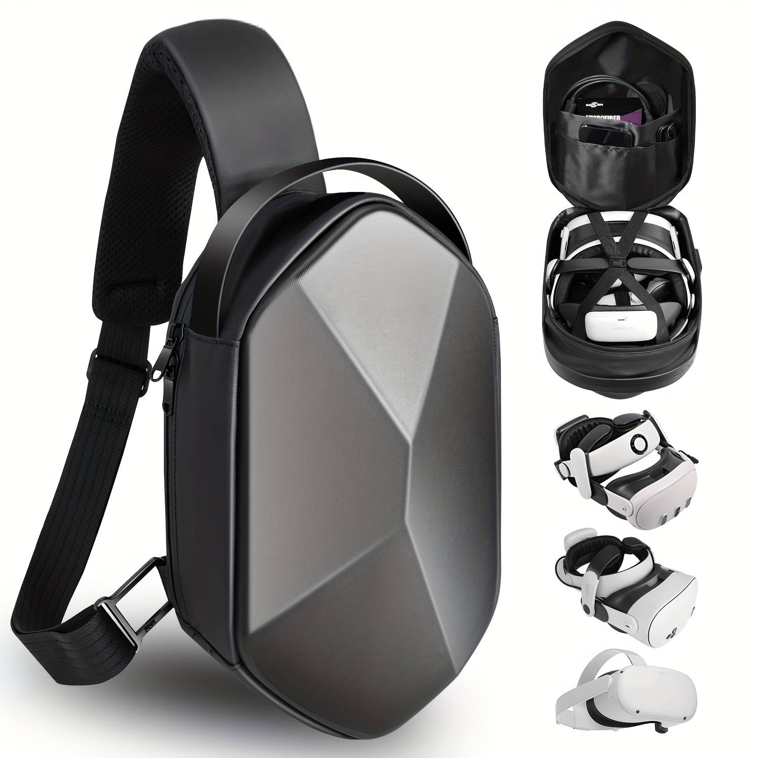 TEMU Sarlar Fashion Hard Travel Case For Oculus Quest 3/3s/quest 2, /m3pro Expandable Capacity Compatible With / All Elite Head Strap Accessories, Crossbody Sling Backpack To Quest2 And Quest3