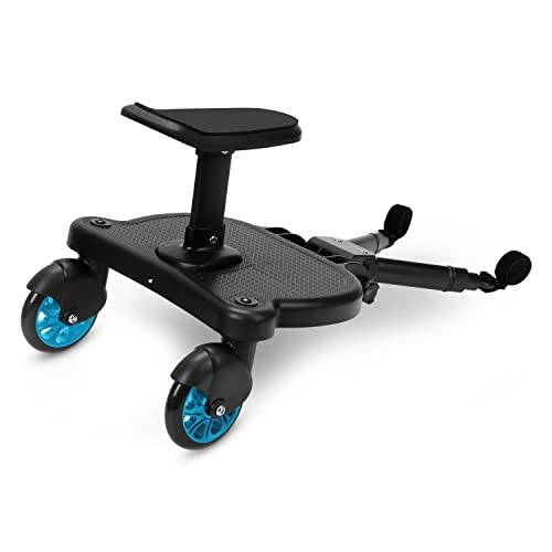 Tubiaz Buggy-bräda med säte, barnbräda, stegbräda, universell ståbräda, 360° tvåhjulsdesign, barnvagnstillbehör, med barnvagnsstol, lämplig för alla barnvagnar (blå)