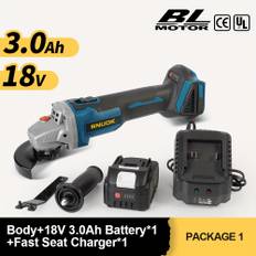 TEMU 18v Brushless 100mm Angle Grinder 3.0ah Battery Set 4-speed Regulating Industrial Cordless M10 Grinder Metal, Wood, Stone, Grinding Tools, Professional Power Tools, For Makita 18v Lithium Battery