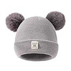 Mössor för spädbarn barn vinter pompom hatt stickad skidhatt dubbel pom keps för flickor pojkar cool säker öra varm mössa, Grå, one size