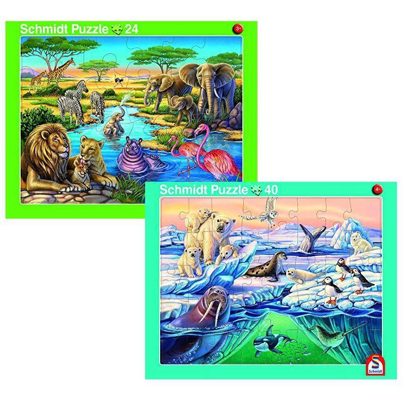 2er-Set Rahmenpuzzle Afrika und Nordpol 24+40 Teile