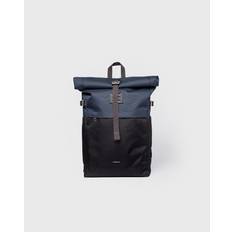 SANDQVIST ICON Rolltop backpack M - Multi Black/ Navy with Black Leather (One Size)