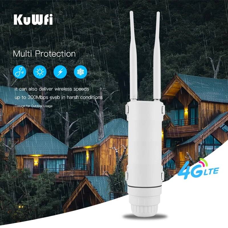 KuWFi IP67 Waterproof 4G LTE Router – 300Mbps High-Speed SIM Card WiFi Hotspot, Supports 64 Users, Outdoor/Industrial/Camping