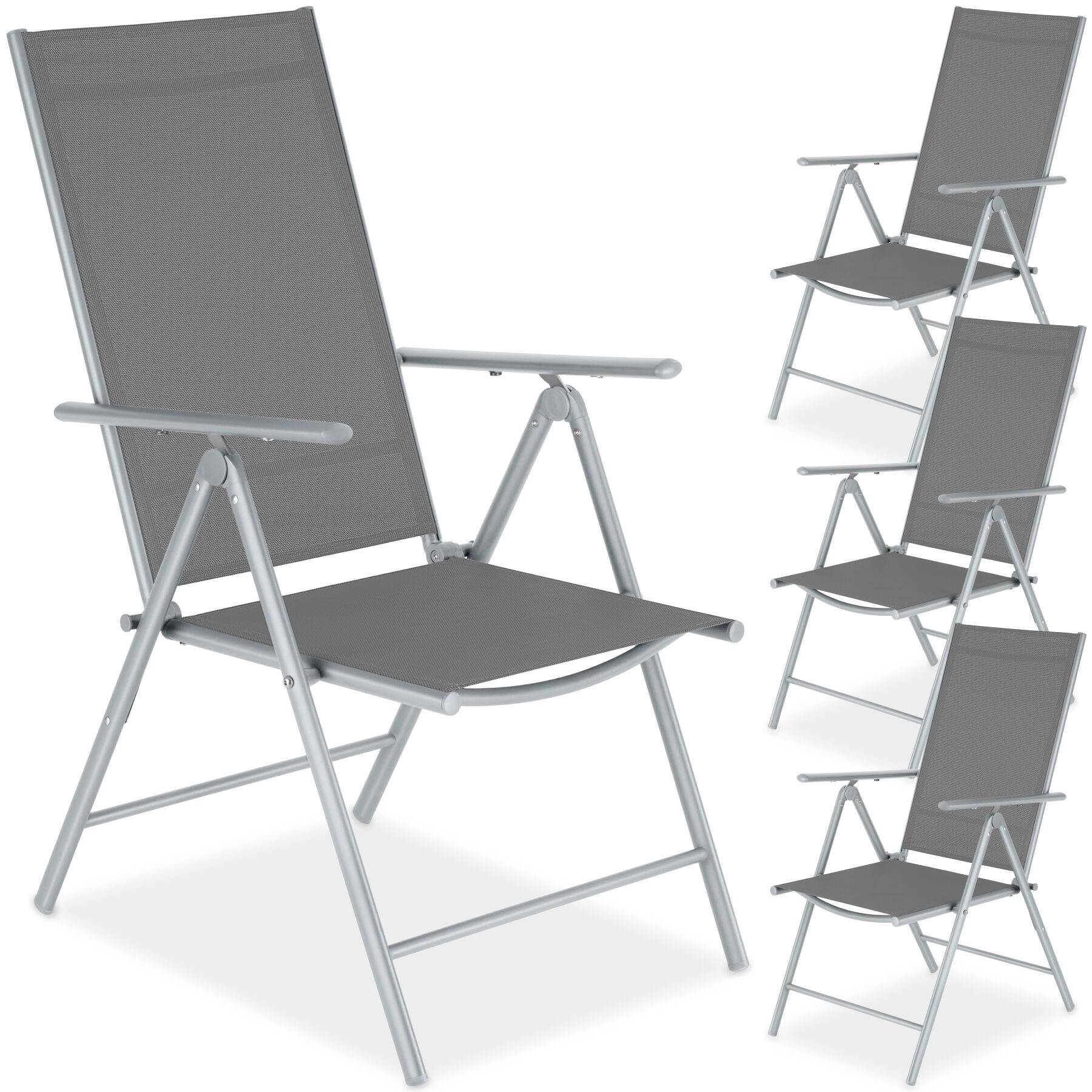 Fällbara trädgårdsstolar med justerbart ryggstöd, nätväv - silver, 4-pack