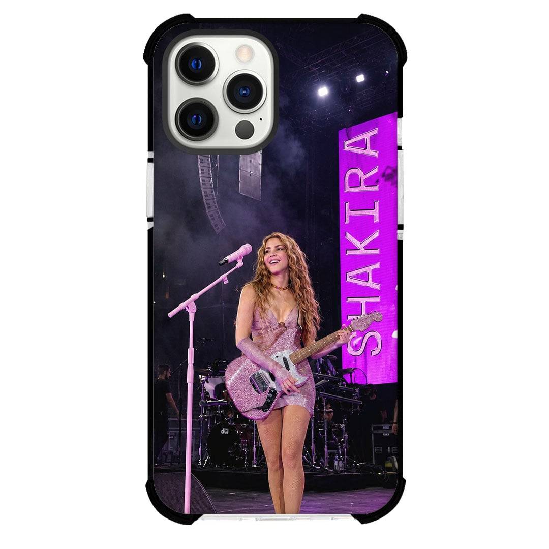 Shakira Phone Case For iPhone Samsung Galaxy Pixel OnePlus Vivo Xiaomi Asus Sony Motorola Nokia - Shakira Playing Pink Guitar With Pink Microphone Stage Poster.