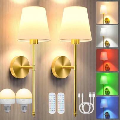 1/2 st uppladdningsbar vägglampa med fjärrkontroll (inklusive uppladdningsbar RGB-lampa), sänglampa, taklampa, ljusslinga, dekorationsbelysning, lämpl - Multifärgad (Multi-size)