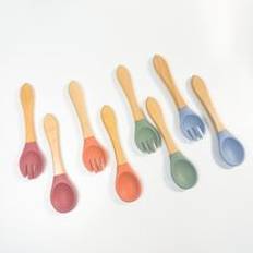 Food Grade eco-friendly Utensils silicone newborn Baby feeding items wholesale supplies Spoon With Wooden Handle