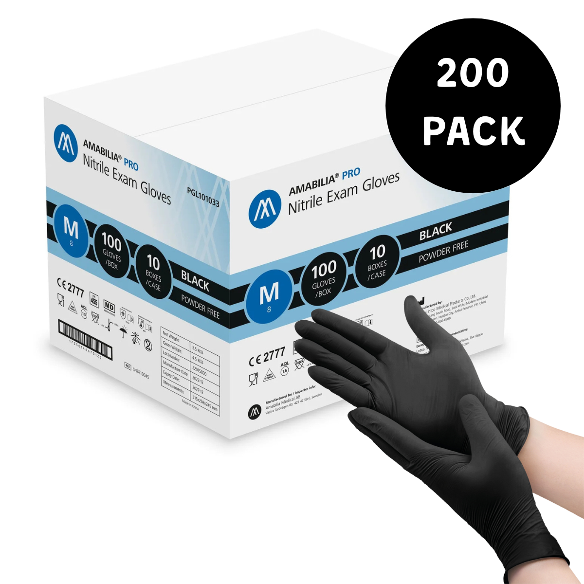 Storpack! Nitrilhandskar (Small) svart Amabilia® 10x200/fp