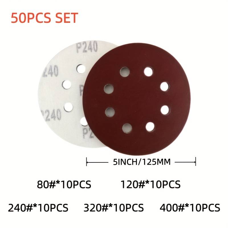 TEMU 50/80pcs 5 Inch 8 Hole Sandpaper--80/120/240/320/400 Grit--perfect For Random Orbital Sander!