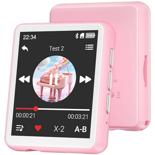 Oilsky MP3-spelare med Bluetooth – 128 GB musikspelare med 1,8 tum full touch-färgskärm, inbyggd högtalare – perfekt för barn och sport (rosa)