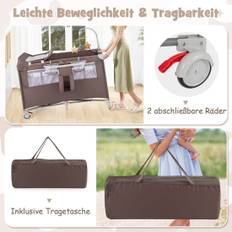 5 i 1 sammenfoldelig sideseng rejseseng med madras 2 niveaus babyseng med hjul brun