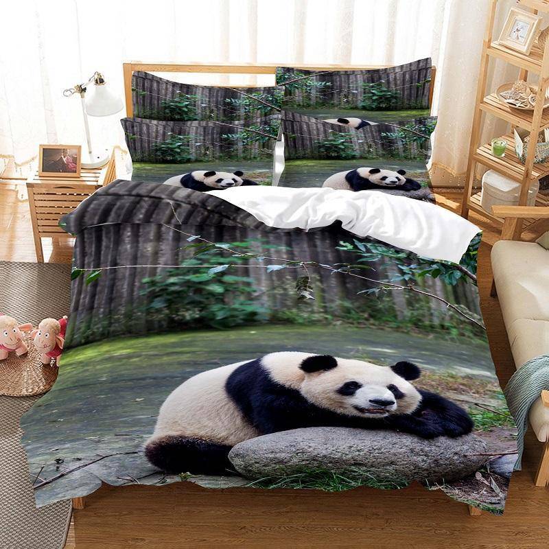 Panda påslakanset Söt djurmönster med två sängar för pojkar, flickor, mikrofiber, vild jätte panda i king size täcke US Twin(172x218cm)