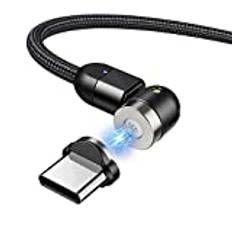 Magnetisk 3in1 USB C-kabel - 1 m vinklad Maclean Energy MCE474 i svart, stöder snabb laddning 9V / 2A, 5V / 3A, nylonflätning