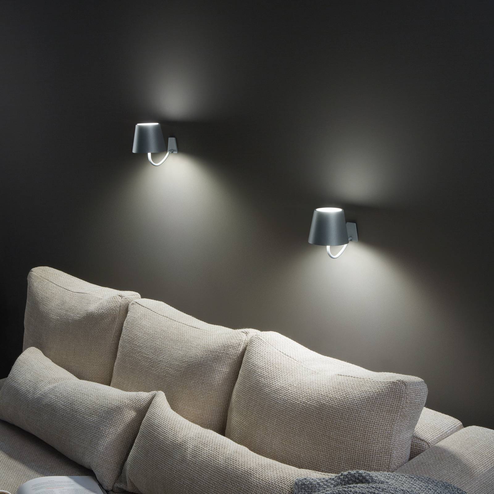 Zafferano LED utomhus vägglampa Poldina, dimbar, Vitt / opal, Aluminium / grå / zink, LED-vägglampa utomhus