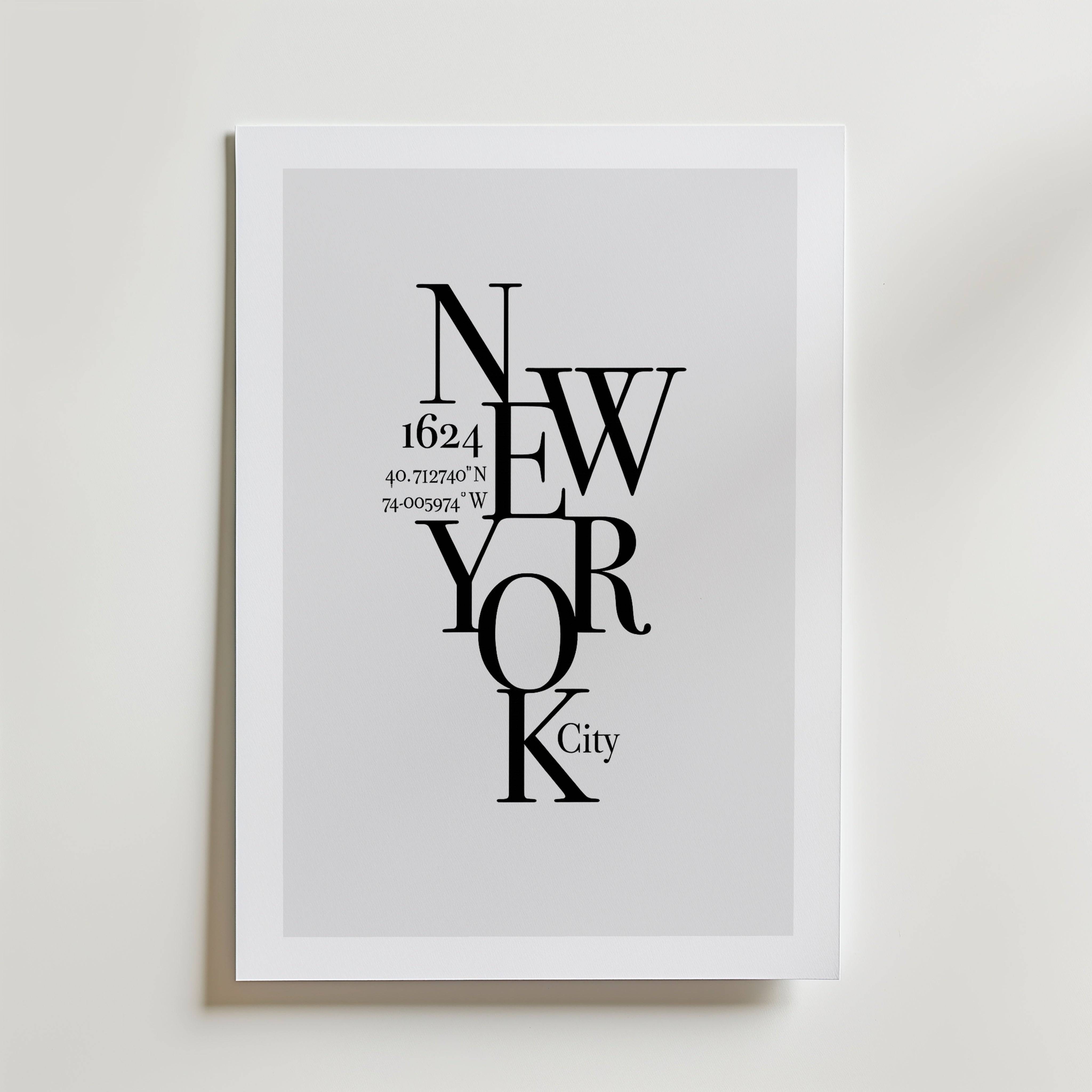New York Coordinates Poster - Fine Art Poster 40x50 cm Med passepartout