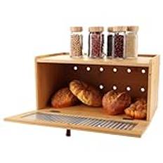 AKOLAFE Brödlåda, trä, bambu, brun, 40 x 24 x 20 cm, brödlåda, stapelbar, bröd, förvaringslåda, brödbehållare med lock för att hålla färsk, bröd, mat
