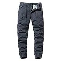 Herr Cargobyxor Lätt Arbete Baggy Joggingbyxor Lösa Lediga Eleganta Promenadbyxor Bomull Med Sidofickor Cargobyxor Flera Fickor Stretch Joggingbyxor Fickor, Grå, 26