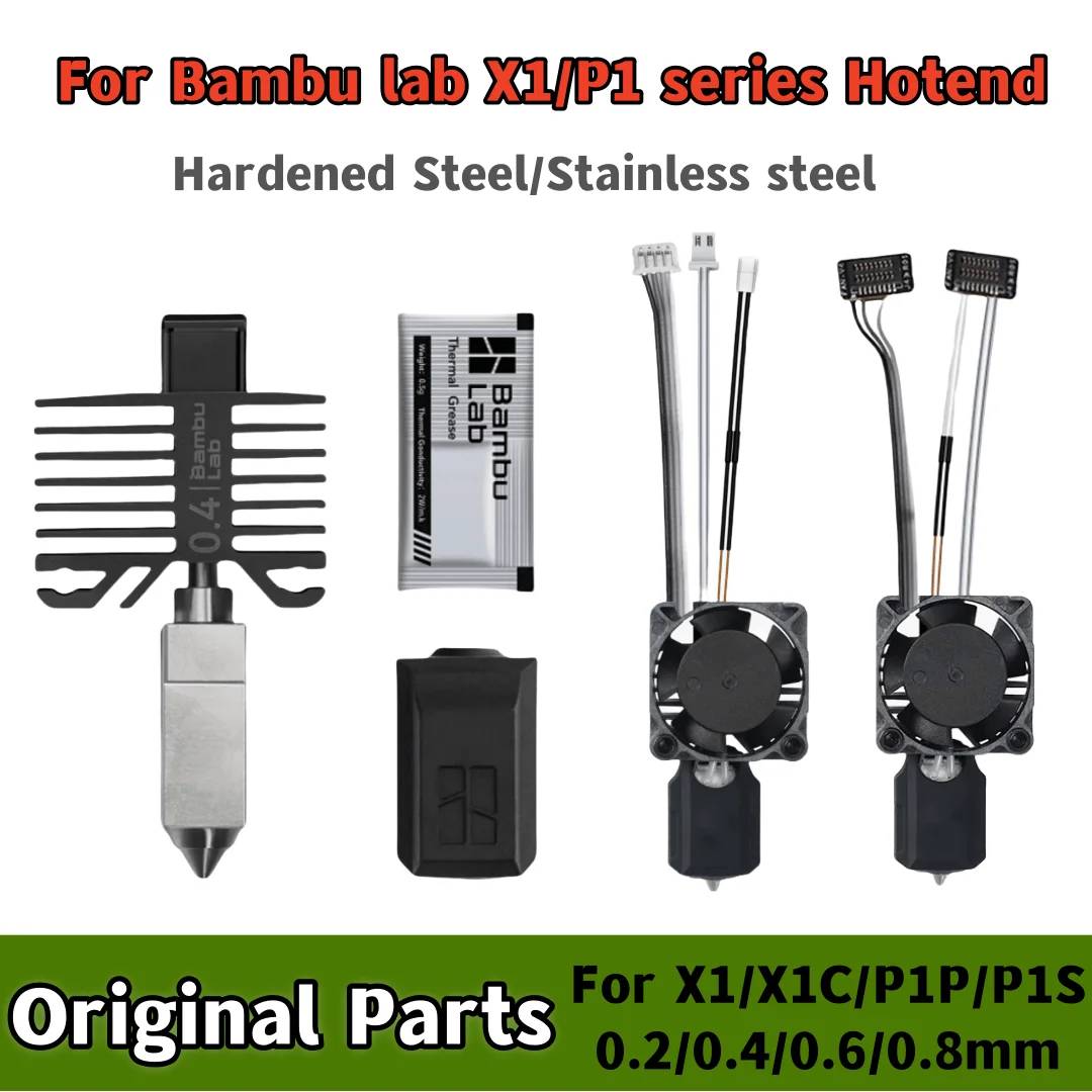 Original Hotend For Bambu Lab X1 X1C P1P P1S Hard Steel Nozzles Bamboo Bambulabs Combo Thermistor For bambu lab cooling fan