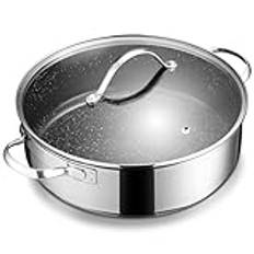 BEZIA stekpanna 28 cm induktion, gryta med lock 5,1 l, rostfritt stål 18/10 belagd, stekpanna serveringspanna lämplig för alla typer av spisar, ugnssäker, hög kant