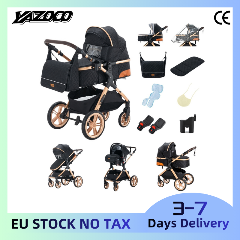 High Position 3 in 1 Complete Baby Travel System Pushchair with Detachable Infant Car Seat, Summer Sweat-Wicking Breathable Fabric, Portable Aerospace Aluminium Frame, Compact Fold Space Efficient
