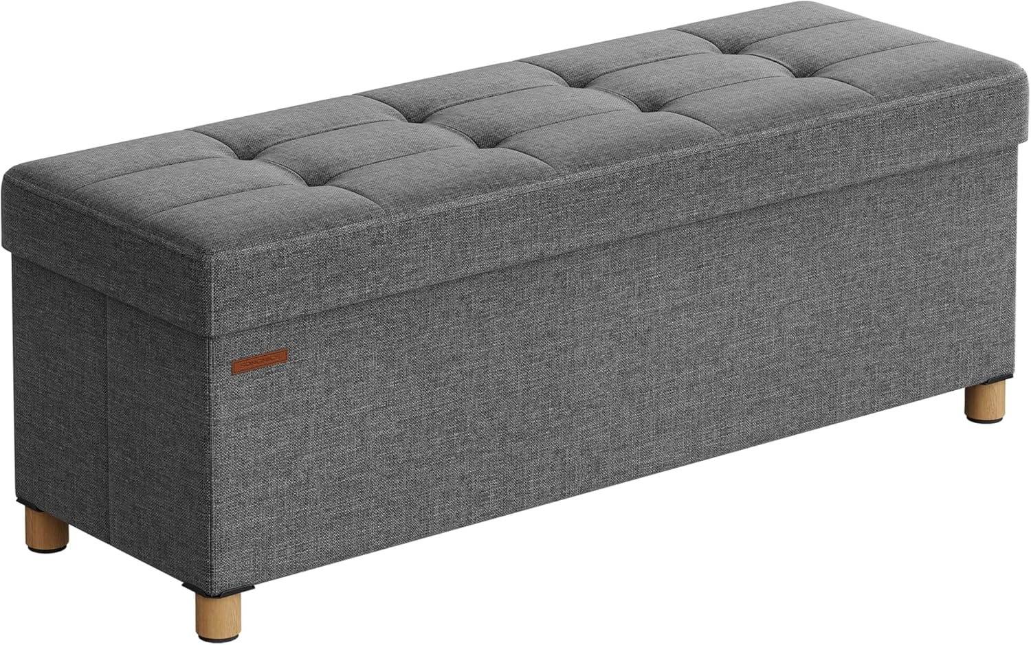 Förvaringspall, Hopfällbar Sittpuff, Fotstöd, 38 x 110 x 40 cm, med Förvaring, Skiffergrå