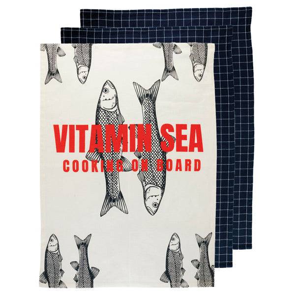 MB Vitamin Sea kökshandduk 3 st 70x50 cm Vit och blå