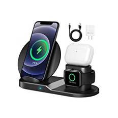 AICase Qi Trådlös laddare, 3-i-1 laddningsdyna, trådlös laddningsdocka för flera enheter, Apple Watch Series 5/4/3/2/1 och iPhone 11/11 Pro/11 Pro Max/XR/X/8 Galaxy Note10/9 och mer