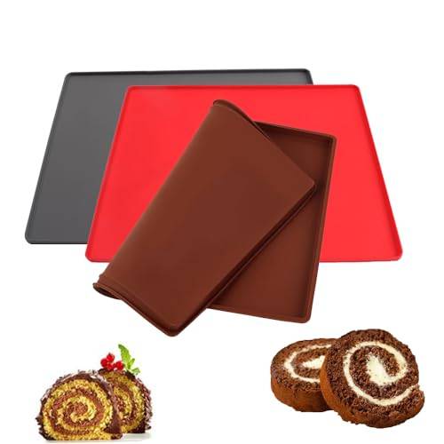 3 stycken silikonbakplåtspapper, Swiss Roll Cake Mat, bakmatta bakform kaka, kexrullsmatta non-stick-belagd, halkfri silikonbakplåt, för matlagning, bakning, kex, 30 x 40 cm (3 färger)