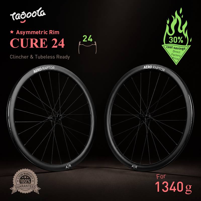 Tagoola Cure 24 Carbon Road Wheelset 700C Disc Brake 24mm Inter Width CN 424 Spokes Ratchet 36T 1380g Wheel Set Tubeless Ready