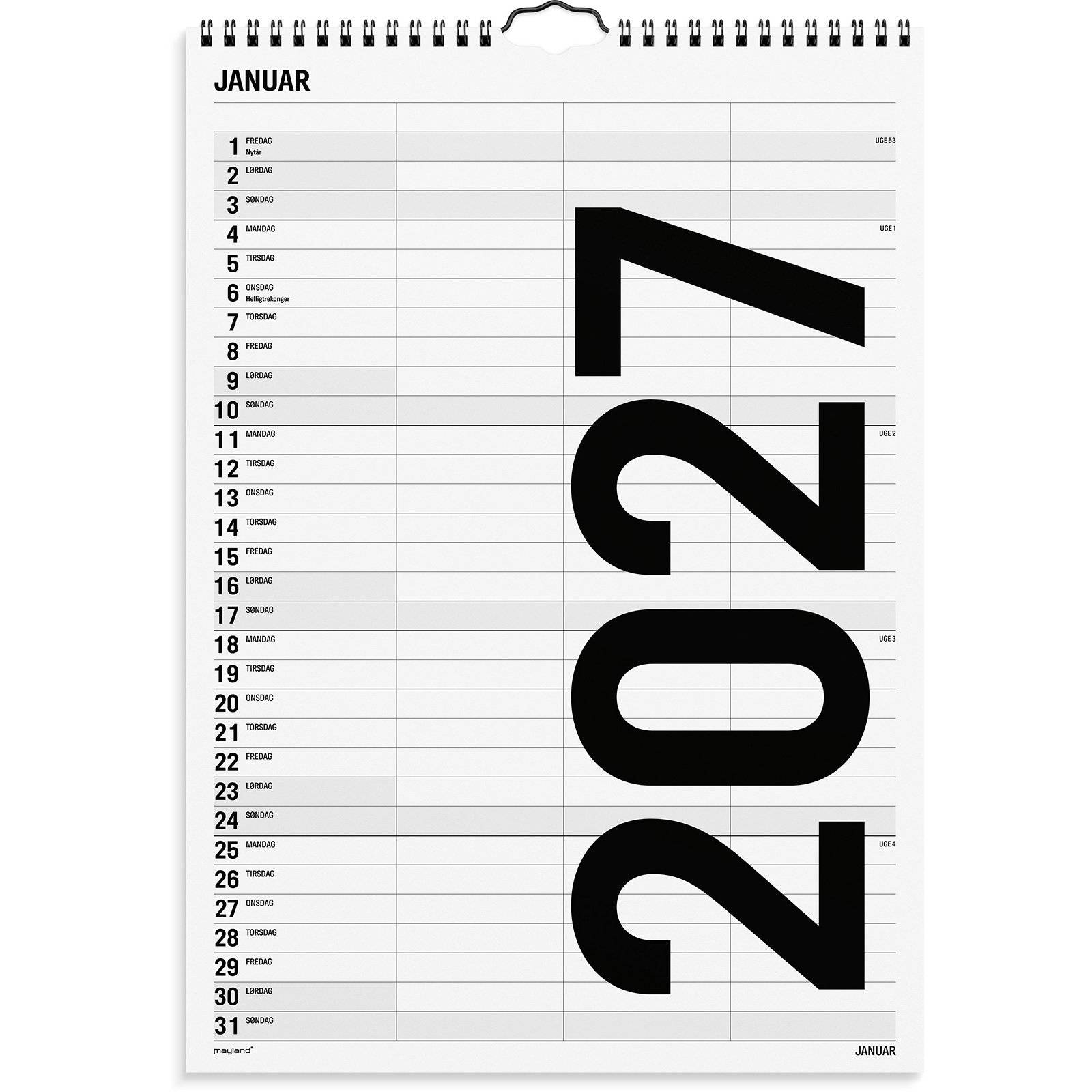 Familiekalender Black and white 3 kol.