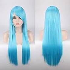 Halloween Fashion Christmas Party Dress Up Wig Cosplay Wig Color Anime Wig Long Hair Style Hood 80Cm Straight Hair Color: 80Cm Sky Blue K026-24