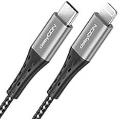 deleyCON 1,5m USB-C till Lightning 8-Pin Nylon Laddningskabel Datakabel Ultrasnabb Laddning MFi Certifierad Kompatibel med iPhone 14 13 12 11 Pro Max Mini Metallkontakt Power Delivery