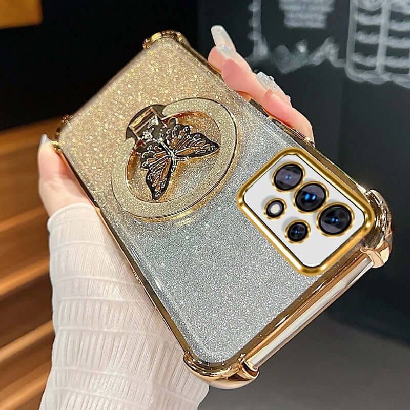Magnetic Bowknot Stand Electroplated S25 Ultra Case - Gold / Samsung S24 Plus