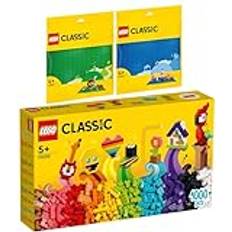 Lego 3-delat set: 11030 stor kreativ byggsats, 11025 blå byggplatta och 11023 grön byggplatta