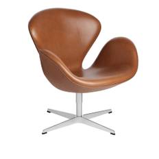 Fritz Hansen - 3320 Svanen, Läder, Rustik - Fåtöljer - Arne Jacobsen - Brun - Metall/Skum/Ull