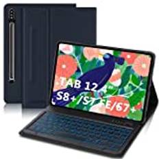 IVEOPPE Samsung Tab S7 Fe-fodral med tangentbord, tangentbordsfodral för Samsung Galaxy Tab S7 FE/S7+/S8+/S7 Plus/S8 Plus 12,4 tum, upplyst tyskt QWERTZ trådlöst Bluetooth-tangentbord med skyddsfodral