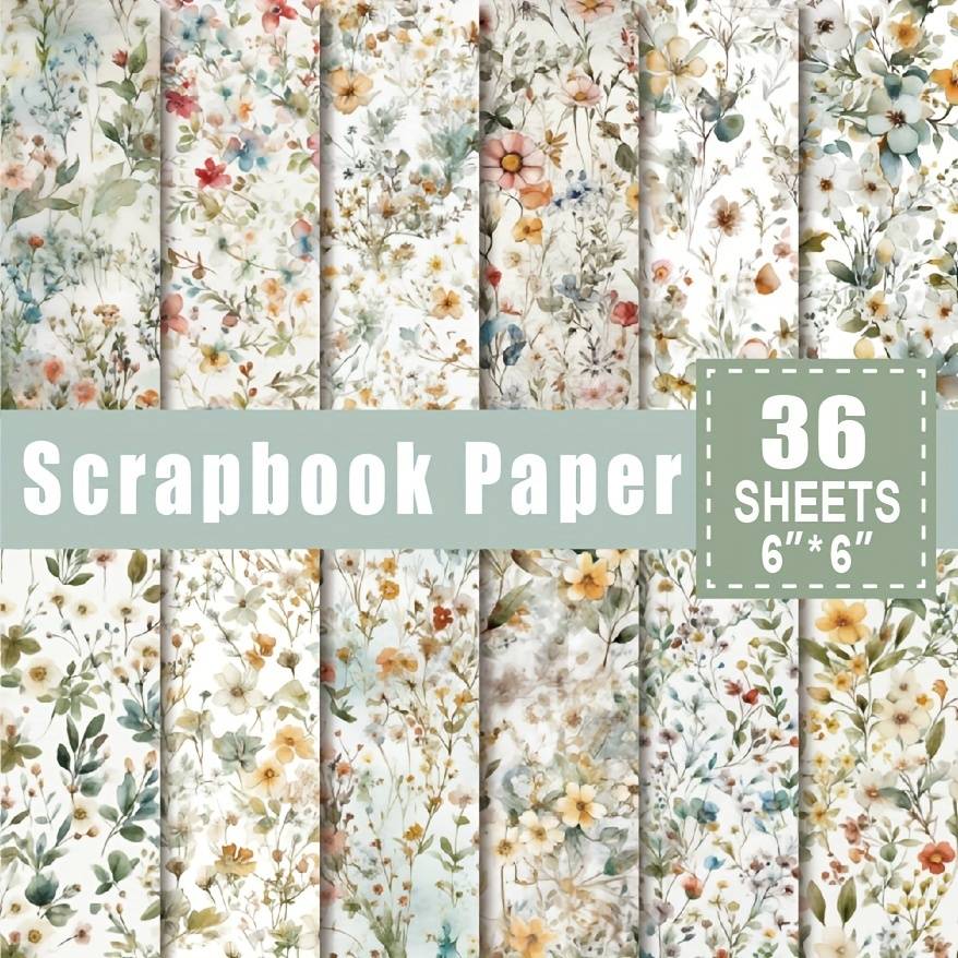 36pcs Whiteflorals Paper 6x6inch Hand Account Material Decoupage Paper Pad For Diy Crafts Journaling Supplies Gift Wrapping Album Art Decorative Craft Paper