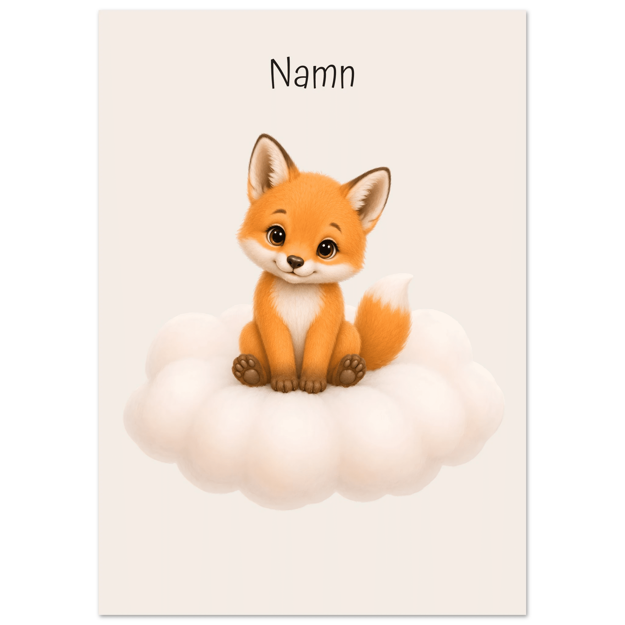 Räv på moln med namn-21x29.7 cm / 8x12" / Utan ram / -