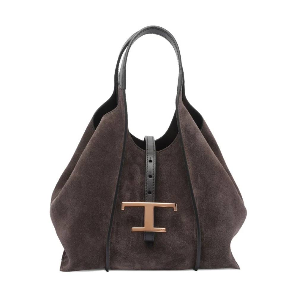 Tod's T Timeless Medium Skuldertaske i Ruskind - Tasker - Dame - Brun - ONE SIZE - Uld
