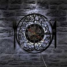 1 piece dont eat my brain gaffel kniv handgjord modern vintage vinylklocka lp led ljus vardagsrum vägg klocka