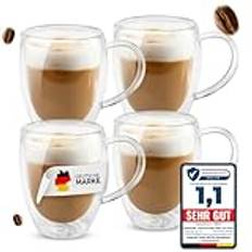 Lemontree Uppsättning med 4 latte macchiato-glas 350 ml – dubbelväggiga glas med handtag – designkaffekoppar – teglas värmebeständiga, cappuccinokoppar av borosilikatglas