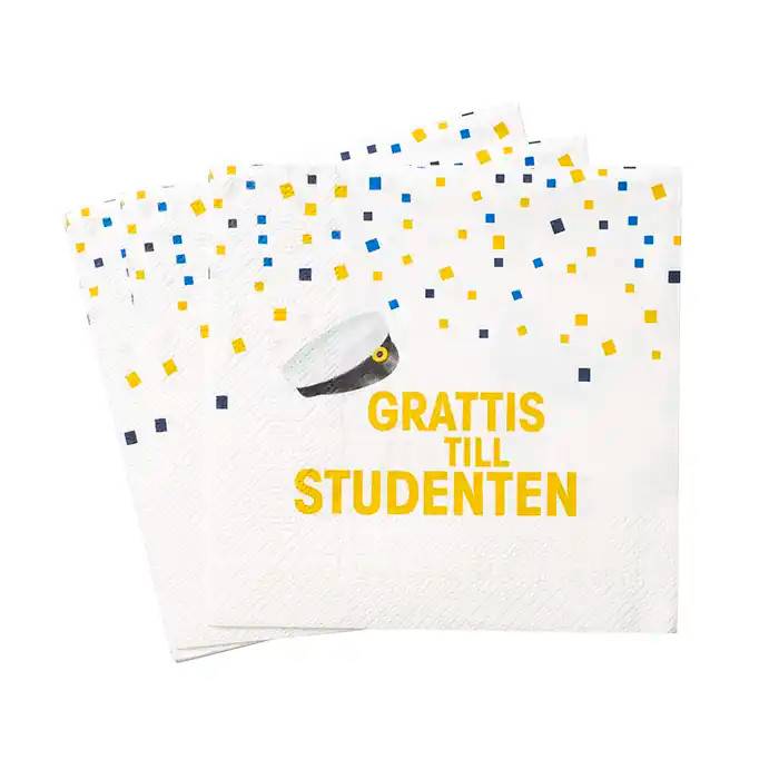 Servett Student konfetti 33 cm - Guld / Blå / Vit