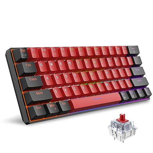 Snpurdiri 60 % trådbundet mekaniskt tangentbord, minigamingtangentbord med 61 tangenter med röda brytare för PC, Windows XP, Win 7, Win 10 (svart-röd, röda brytare)