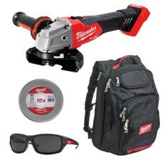 Milwaukee M18 FSAG125X-0 vinkelsliber inkl. skæreskiver, rygsæk og briller