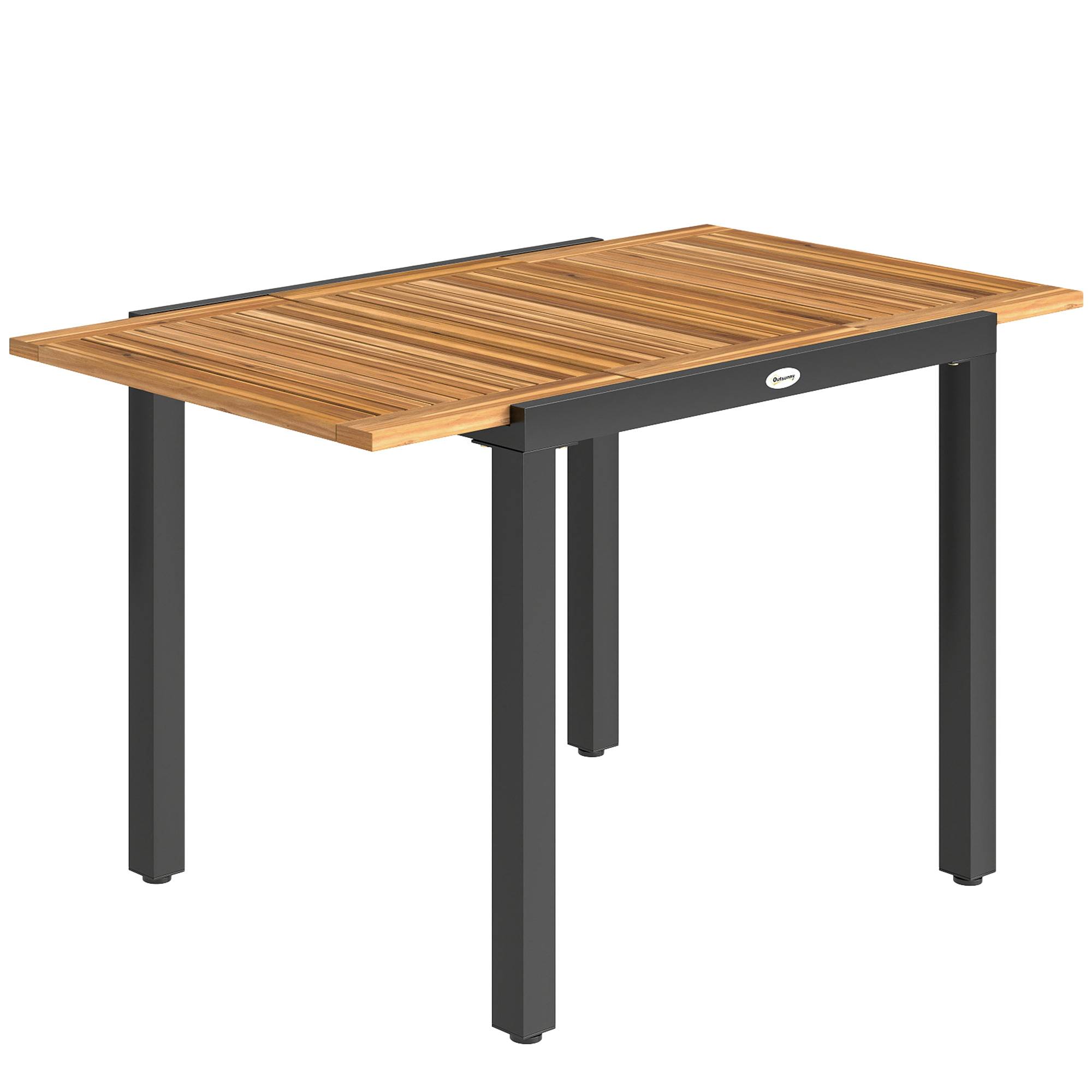 Outsunny Patio Dining Table Expandable Outdoor Dining Table Acacia Wood Top 80-120 cm Natural and Black