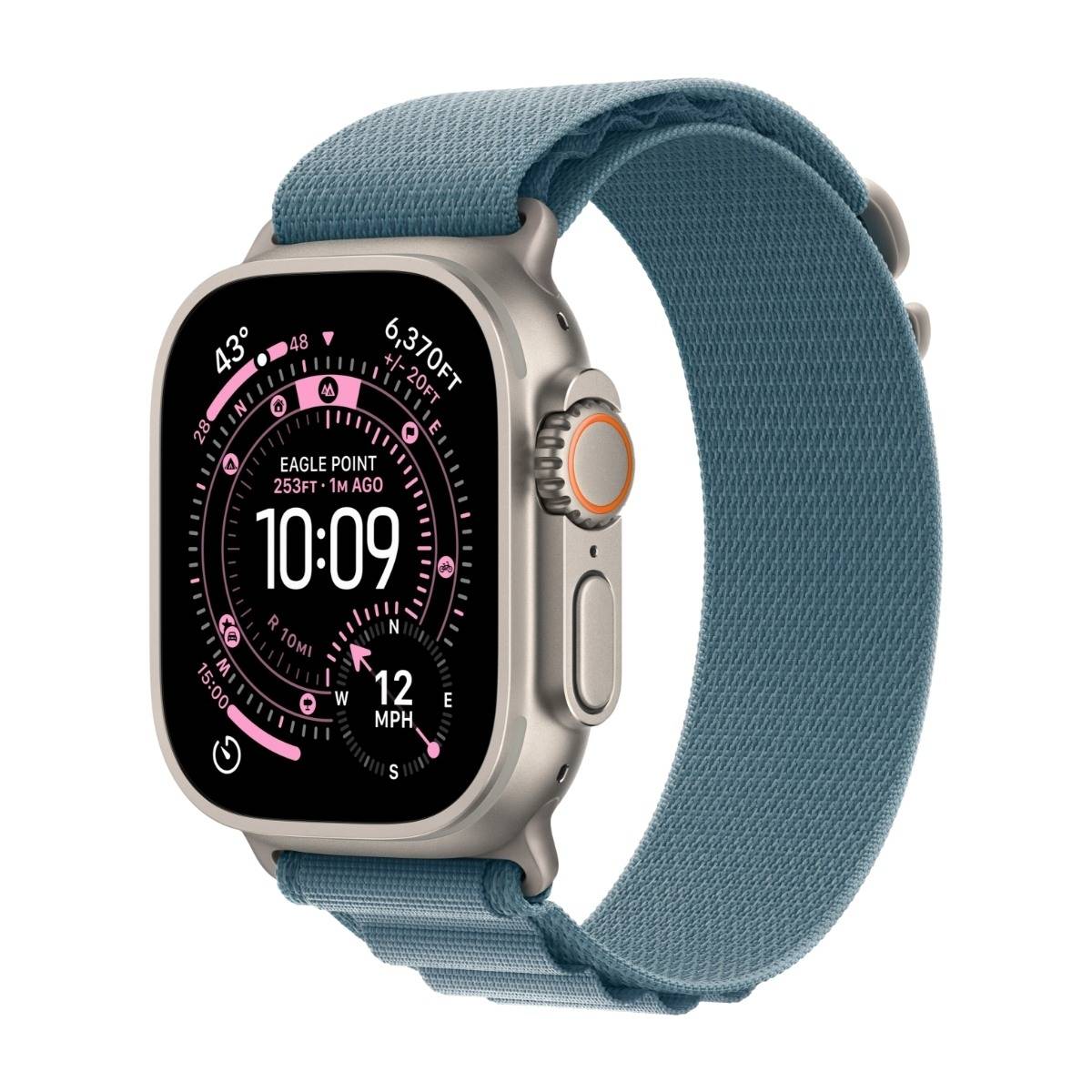 Apple Watch Ultra 3 GPS + Cell 49 mm naturlig titan, ljusblå bergsloop - M
