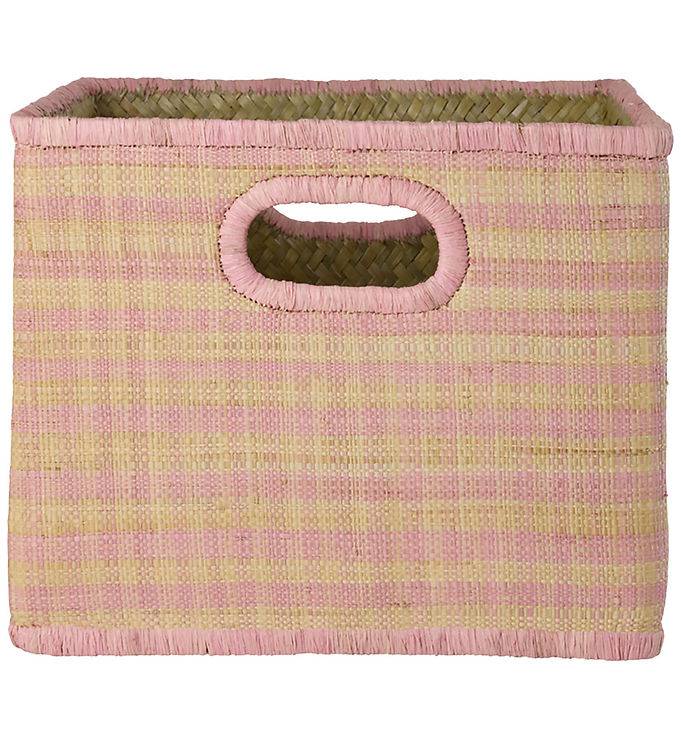 Rice Förvaringskorg - Raffia - 30x30x25 cm - Rosa Rutor - Rice - One Size - Korg