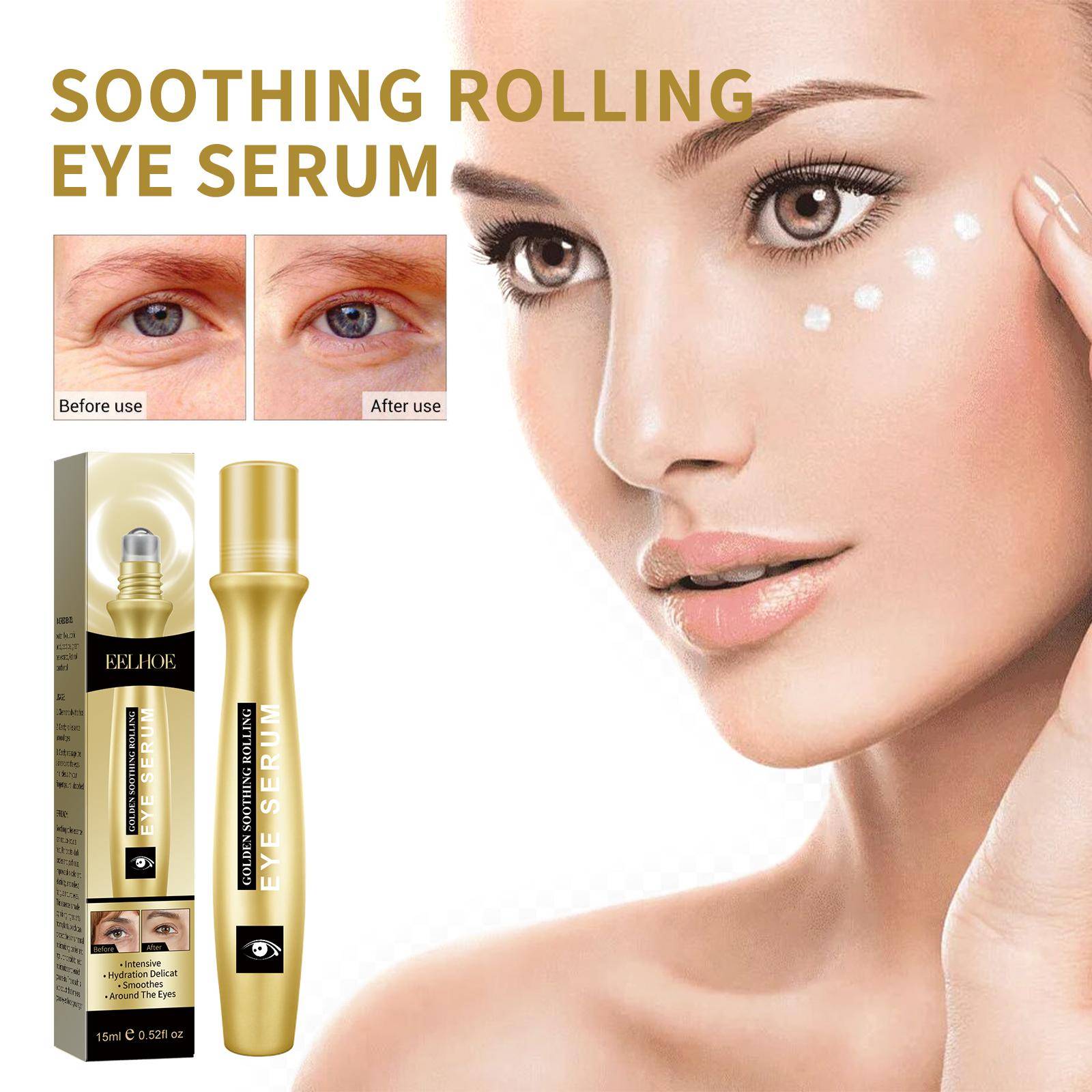 Ögonroller Serum, Anti-åldrande Ögonserum med Rollboll, Stramar åt Huden, Minskar Rynkor & Mörka Cirklar, Ögonvård för Svullnad & Fina Linjer beige