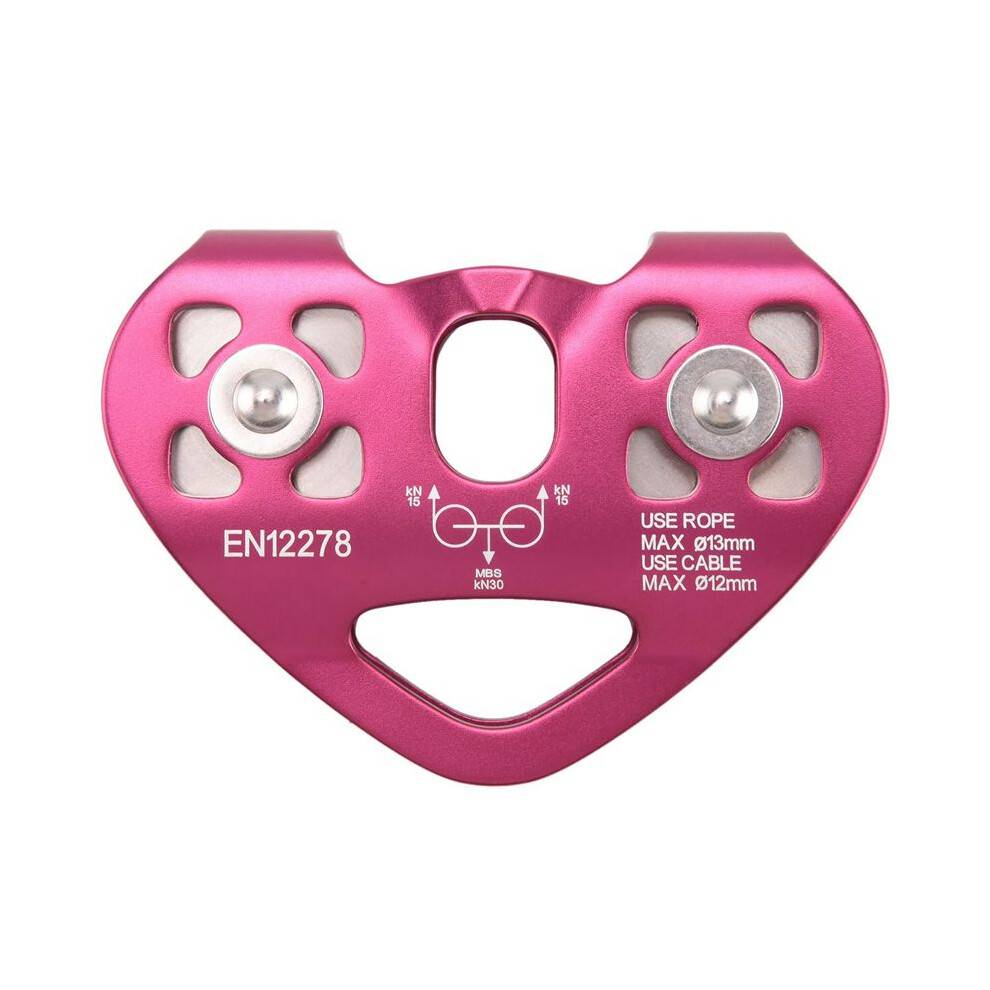 Outdoor Climbing Pulley Biaxial Transport Steel Cable Expand Heart-Shaped Double Pulley Red
